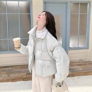 浅色小蓝子个短款翻领羽绒服女2025冬季减龄0保暖9白鸭绒加C317A-