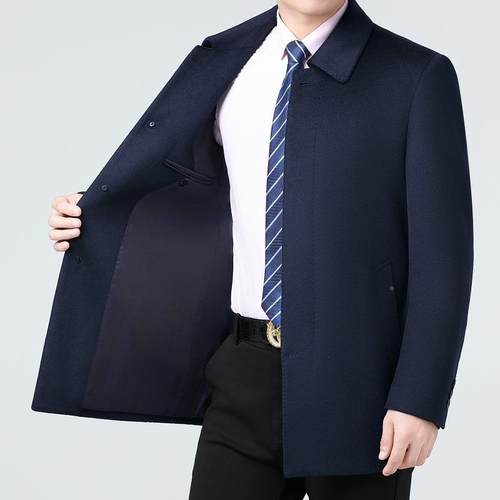 新款羊毛夹克男年羊高档羊翻领爸爸装休绒闲绒中外套短PCV款大衣