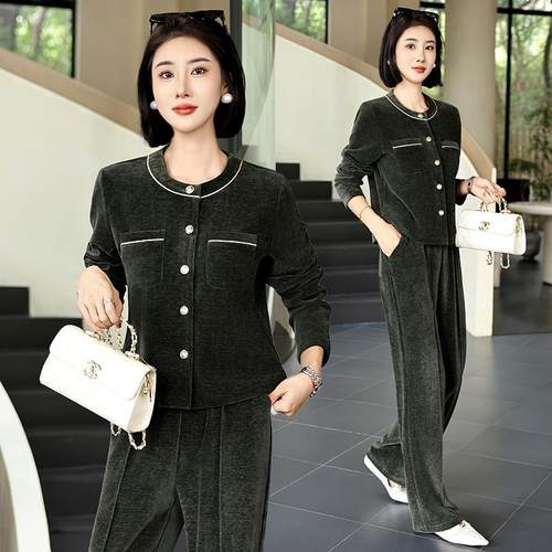 高级裤感动套装女202减5新款春秋显瘦87675787龄气质运上衣阔腿休