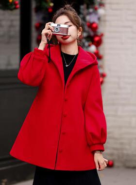 HM2885-1女式毛呢外套秋冬新款暖宽松大毛领 夹棉时尚保外套 围巾