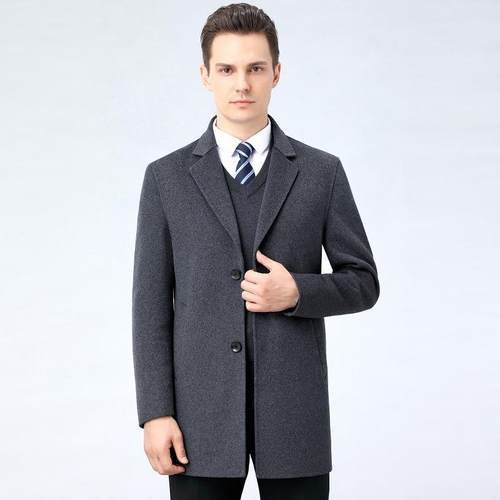 尚年新款冬季男士双大面呢子衣中西服领JWW中长款时羊绒风衣外套