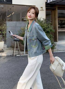 2韩系彩色ZDIE6820子小清新彩色拼接牛仔上衣女0外25年春季新款小