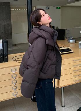 韩系咖色连帽短款羽服202ZZB200 2绒4年款冬季新小个白子加厚保暖