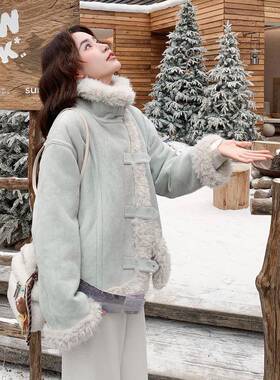 女蓝色特好看套短款立领羊羔毛外2025冬保暖厚实仿独C203-558皮毛