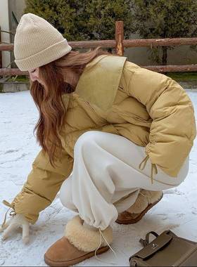 黄色设计款p保u皮翻大领羽绒服B237-256女2025外冬季新款小个子加