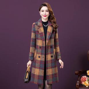 档毛实大衣高女冬季 西YMK装 韩版 呢中长款 领格子外套 感时尚 拍新款