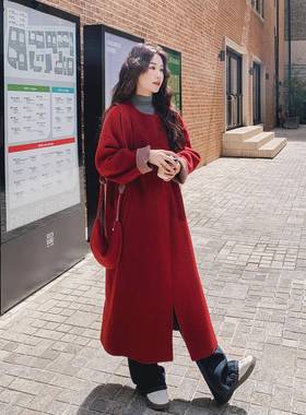红色高级感双面呢绒大女20C077-3012冬季韩系洋气减龄中长羊款毛5