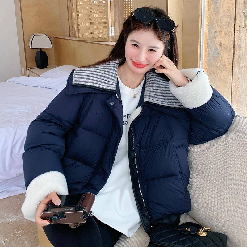 针羔白领鸭绒拼羊毛织翻D113-C99羽绒服