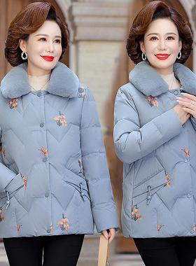冬季羽装绒GDU服女喜洋气妈妈长款加厚连帽中老年女装婆婆外中套