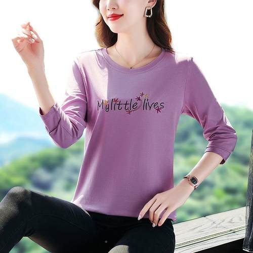 296461120025年新款上妈妈t恤打底衫年纯棉宽松女t中中老年女式衣