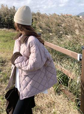 粉紫色高级感格夹棉保2暖棉服女秋冬b257-58320外5新款韩菱系中长