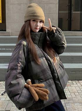 灰色b137-508复古格冬纹保羽绒服小女个子2025新款韩版加厚暖90白