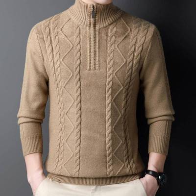 中青半高年领拉链加厚男士针中织衫秋冬季QMI年男套毛头羊爸爸毛