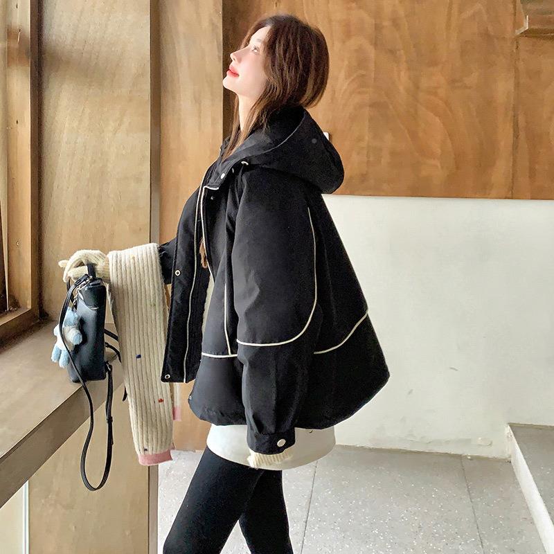 黑色连帽工子加装0派克服女224冬新款韩系宽松休闲绒加ZZB210 C厚