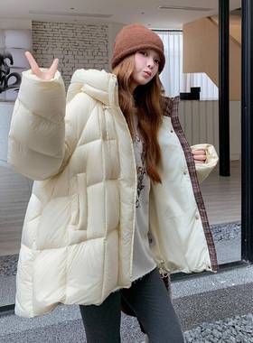 黄色短款连帽泡感羽绒服女225季小个子减龄芙保b263-S20冬暖90白