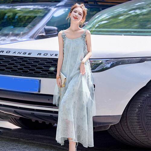 感时尚BX6006-0吊连衣级裙女夏季带海边假度超仙别致沙滩裙子