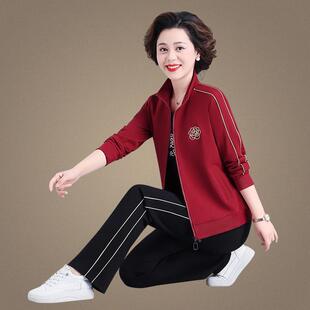 运中款老年妈妈727585装动秋服套装春新外套洋气中年妇女休闲三件