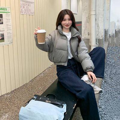 设计感韩系简约灰色领ZZB200 2外短款羽绒服204冬新款加厚保暖白