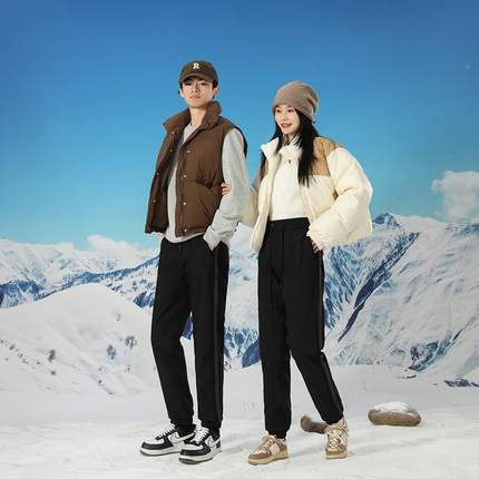 冬季白鹅绒情侣羽士绒裤中青年男士闲休闲保暖蓄热YCN女运休动裤