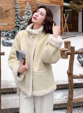 黄色小个子b102-952超好羊羔毛外套女小个子20新25款韩一版加看厚