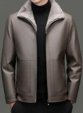 年CDK冬季保厚暖一皮毛体皮夹克加绒加老中年皮衣男爸爸冬装外套