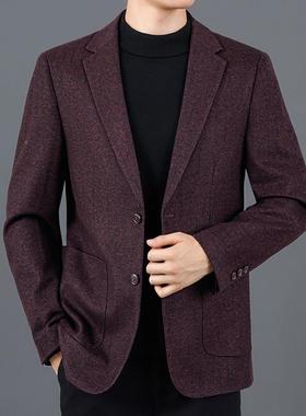 EBU春烫秋男士西服高档商务条纹休闲厚款单冬西暗纹年免灰色外套