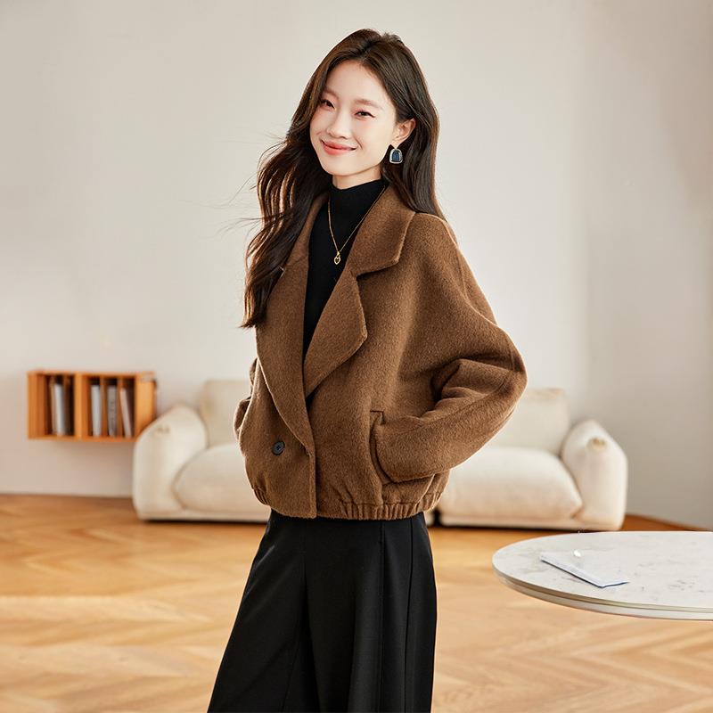 双面羊毛大衣女小个202秋冬新款气质5短款4西装领子毛呢外HE5148-