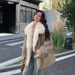 派克羽绒女冬胆2025服新款 韩c332 633版 大毛领长工装 加厚白鸭 中款