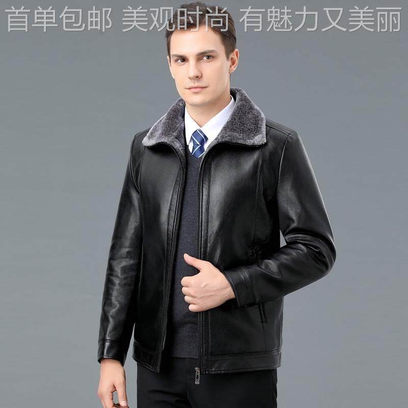 海宁男毛2106-km品牌皮衣短款绵羊皮夹克爸爸装羊羔皮一体毛外套