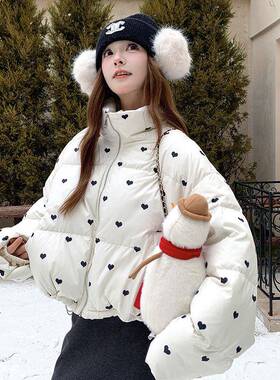 白色c108-767爱面心2印花绒服女短款025冬季新款韩版加厚减羽龄白