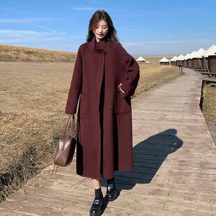 安拉红英伦双风复古面呢羊绒C220-L41大衣女2外025年秋可冬新款气