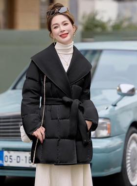 系带服腰双面呢接大翻领ZYA6899J羽拼绒女2024年冬季新款设计感白