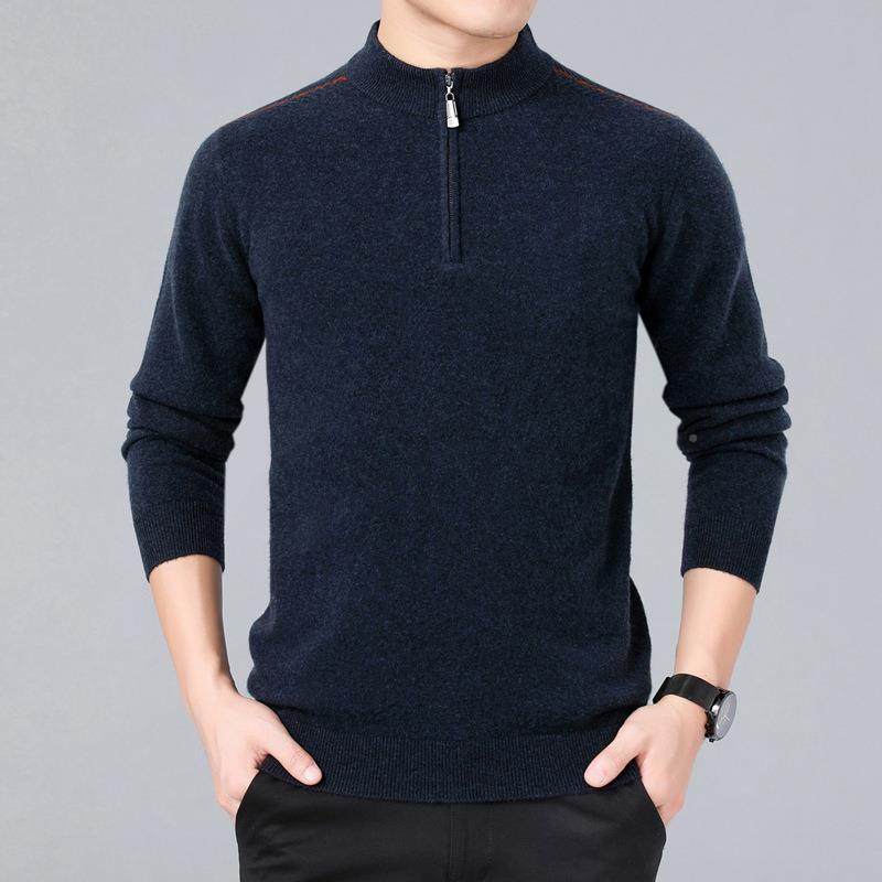 商22099-TB02冬季男士羊绒衫3中年务休闲拉链爸爸装厚款羊毛衫领