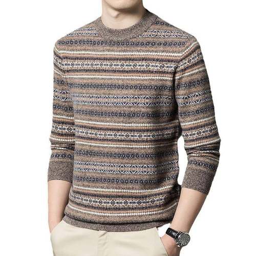 224冬新款男士毛22089-YA衣中季年0高档厚款时尚修身羊毛提花圆领