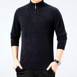 宽松大码 2023男18E06 拉链半高领纯羊色中年爸装 士绒衫 爸加 G冬季