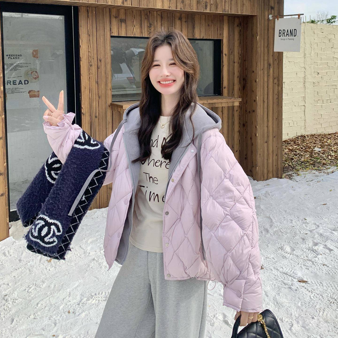 卫件连帽1拼D078-8D078-81292接衣两假羽绒0绒