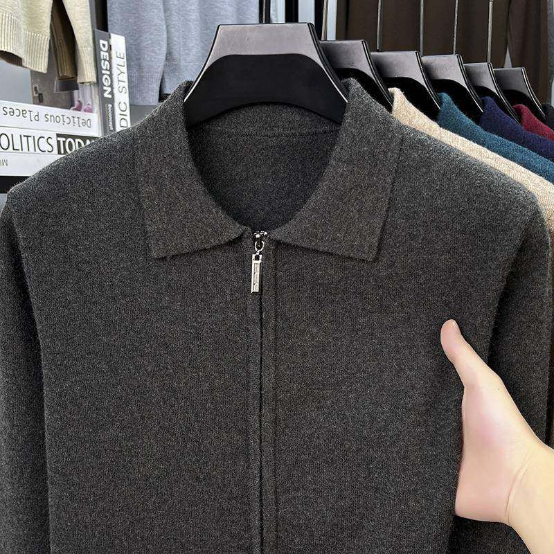2025冬衣季中年男士休绵羊毛拉链开衫简约保暖舒适翻领毛闲底OY68