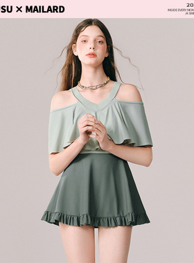 徐苏苏 高级感2025新款保守微胖女孩遮肉显瘦温泉连衣裙式泳衣女