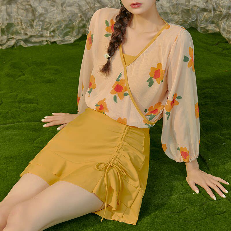 【徐苏苏 莫奈花园】高级感2025新款长袖保守泡温泉分体泳衣女