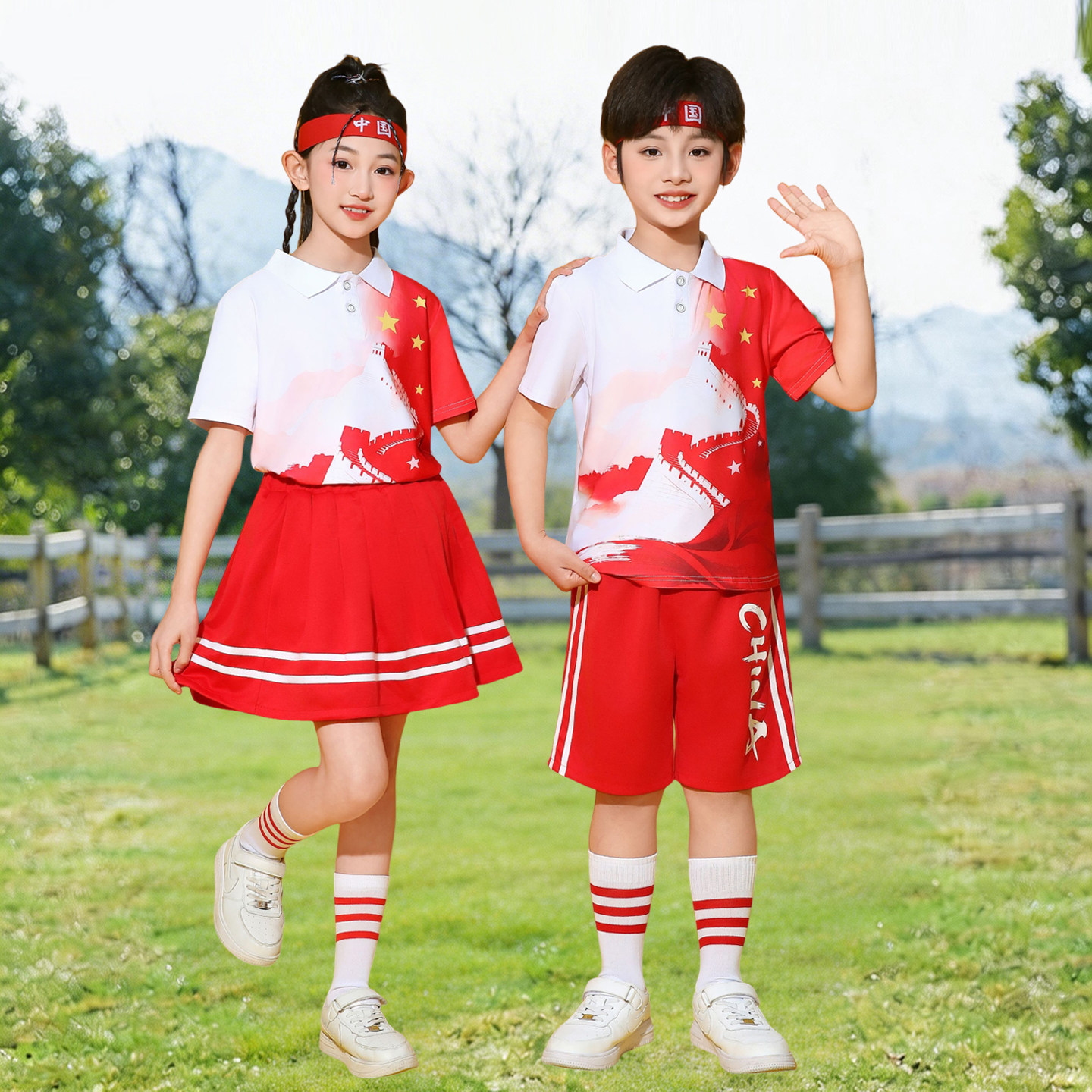 六一儿童啦啦队演出服小学生运动会开幕式服装爱国主题合唱表演服