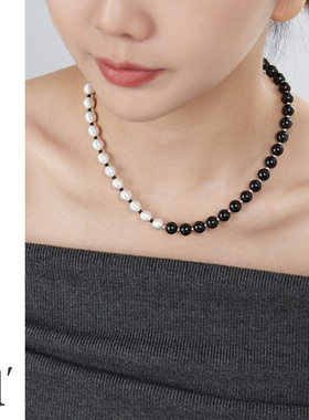 小众设计黑白串珠项链女