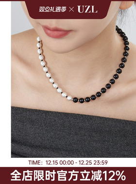 小众设计黑白串珠项链女
