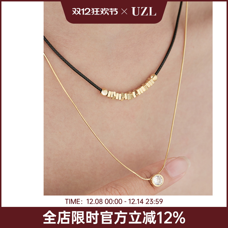 双层叠戴项链女小众气质小方块