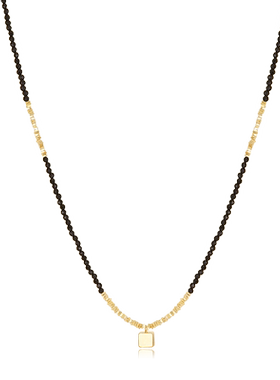 小方块拼接黑色水晶串珠项链女