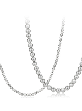 银灰色正圆珍珠项链女小众高级感