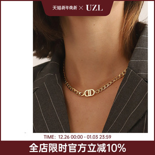 轻奢项链女小众设计猪鼻子个性 毛衣颈链高级感金色配饰气质锁骨链