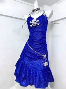 深海秘境原创克莱因蓝色昭和公主性感包臀显白鱼尾连衣裙礼服裙子