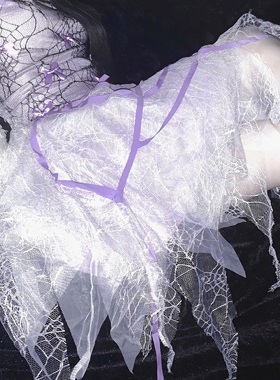 TDH原创*亚文化暗黑蕾丝重工蜘蛛网紫色吊带不规则蓬蓬纱裙套装女