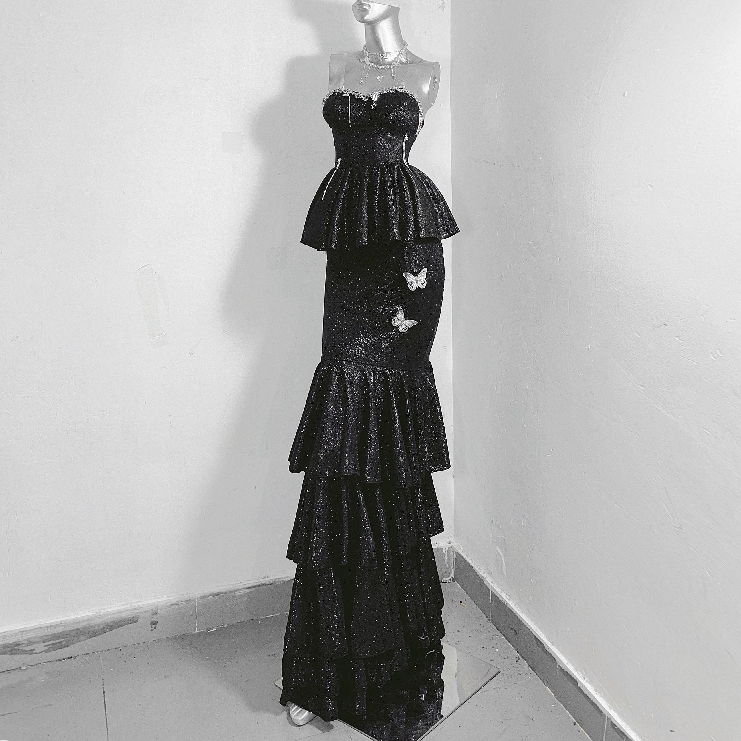 TDH原创亚文化暗黑哥特爆闪亮片裙摆平价礼服辣妹套装分体连衣裙