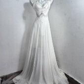 赫拉圣谕 TDH原创纯白哥特水晶链条装 饰连衣裙收腰透视长裙礼服裙